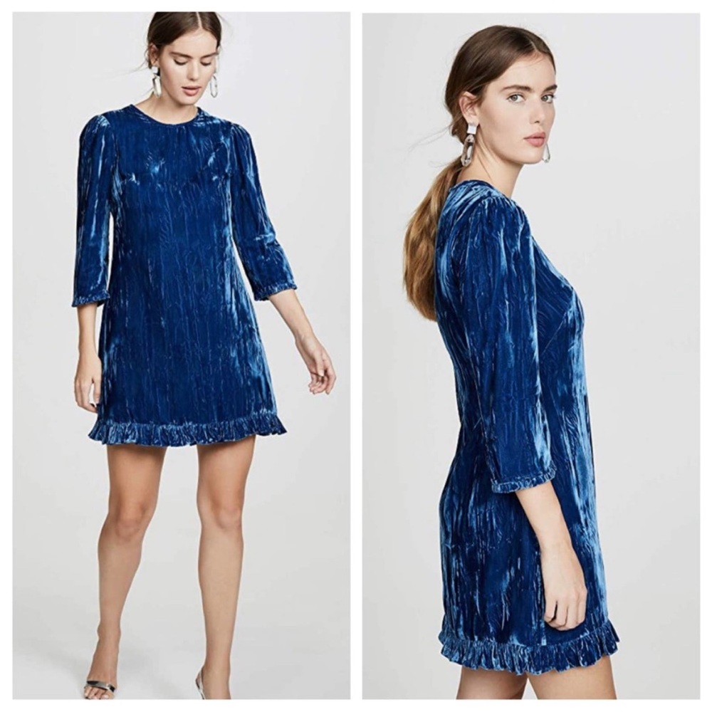Anthropologie Blue Velvet Long Sleeve Dress